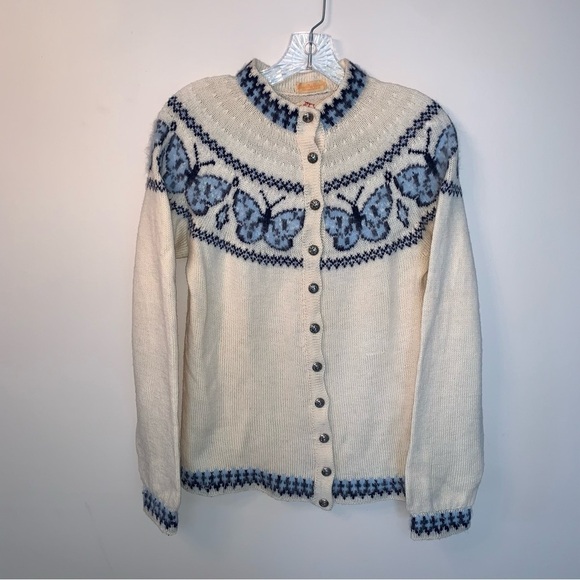Vintage Sweaters - Vintage Hudson's Bay Company 100% Pure Wool Butterfly Fair Aisle Cardigan
